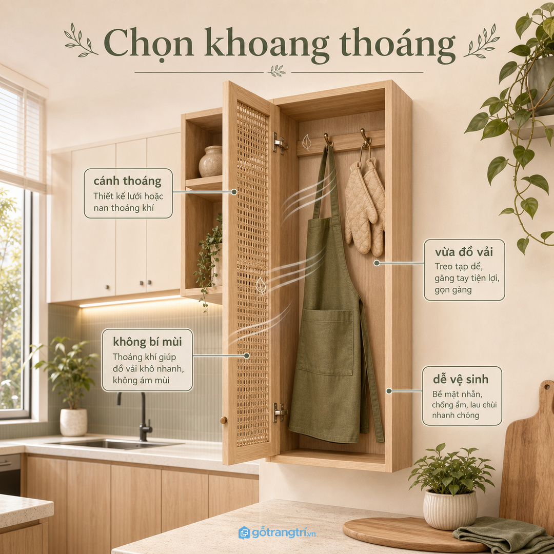 Nên đặt tủ gần bếp nấu nhưng tránh nơi dầu bắn trực tiếp