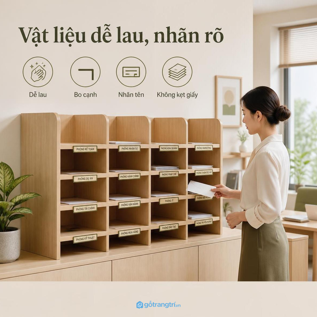 Vật liệu dễ lau và nhãn rõ giúp tủ thư dùng bền trong văn phòng nhỏ