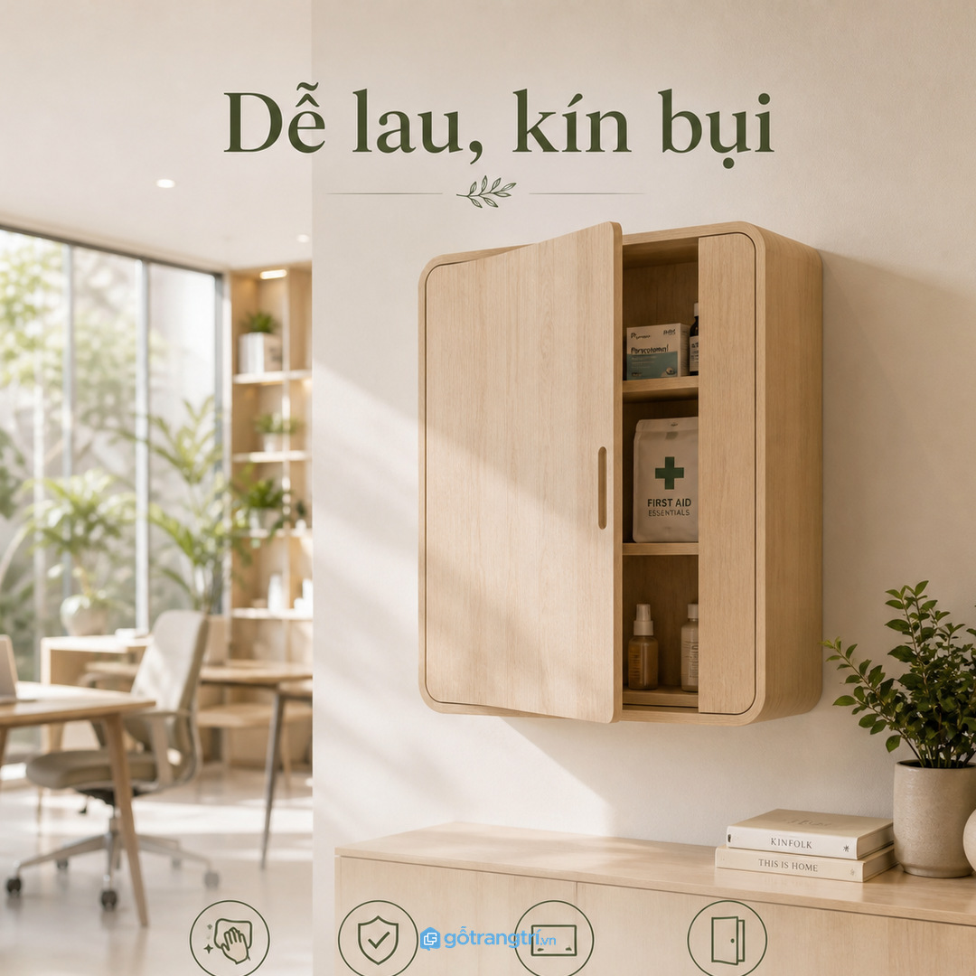Vật liệu dễ lau và khoang nông giúp tủ thuốc sạch, dễ kiểm hơn