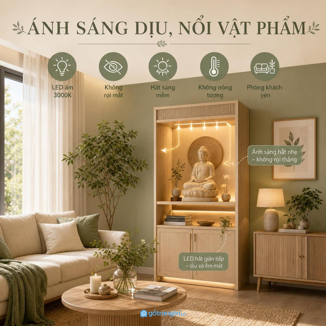 Ánh sáng dịu giúp làm nổi vật phẩm mà không gây chói