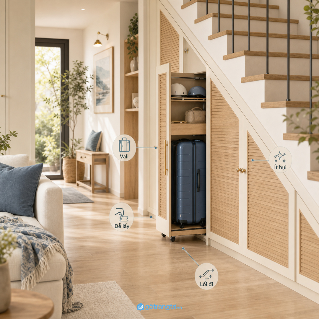 Khoang cao cho vali đứng giúp tiết kiệm chiều sâu và dễ lấy