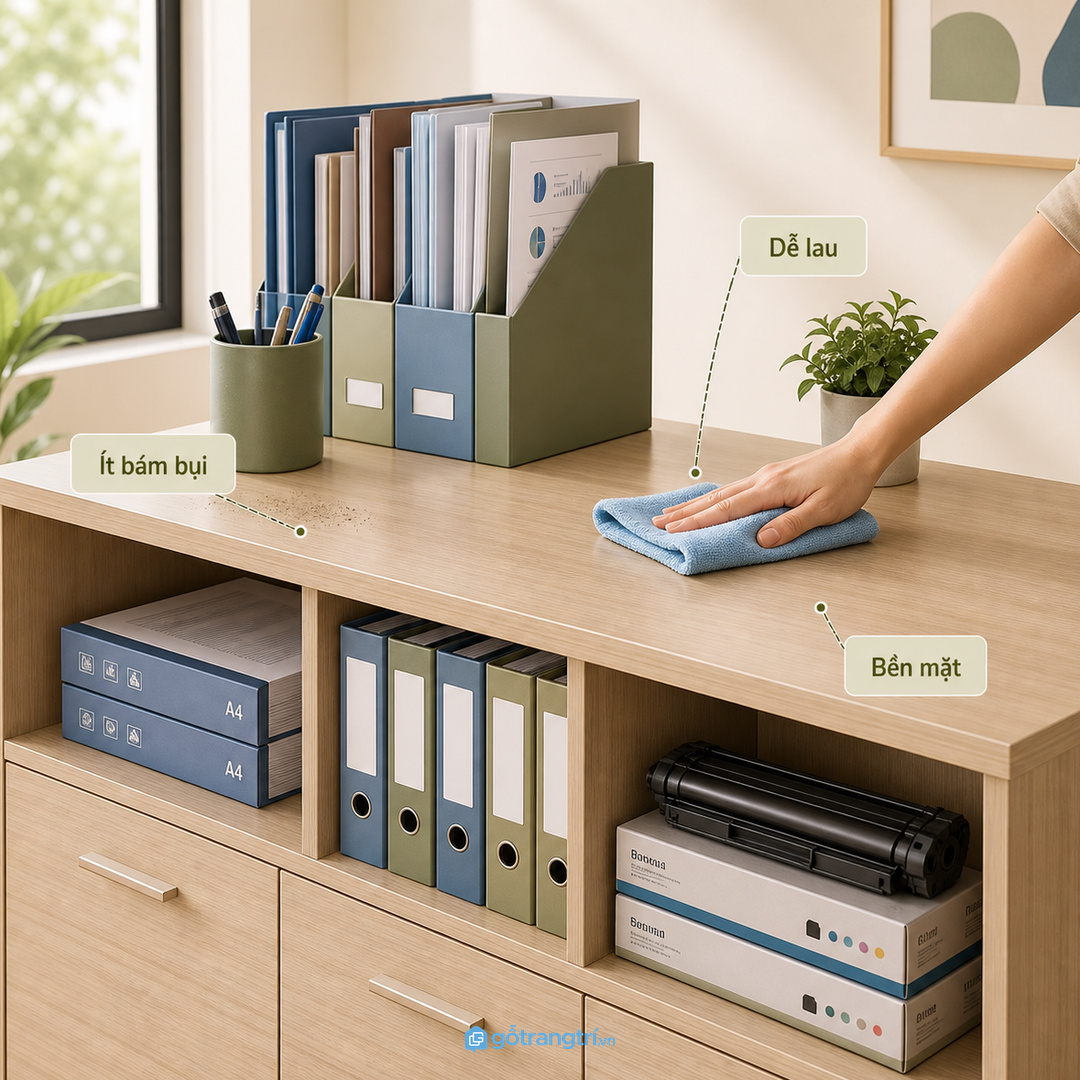 Bề mặt dễ lau giúp tủ văn phòng phẩm sạch bụi giấy và vết bẩn