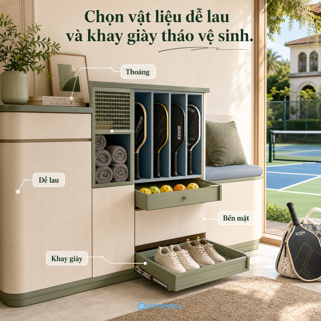 Chọn khay giày bề mặt dễ lau và khe thoáng cho đồ vừa dùng xong