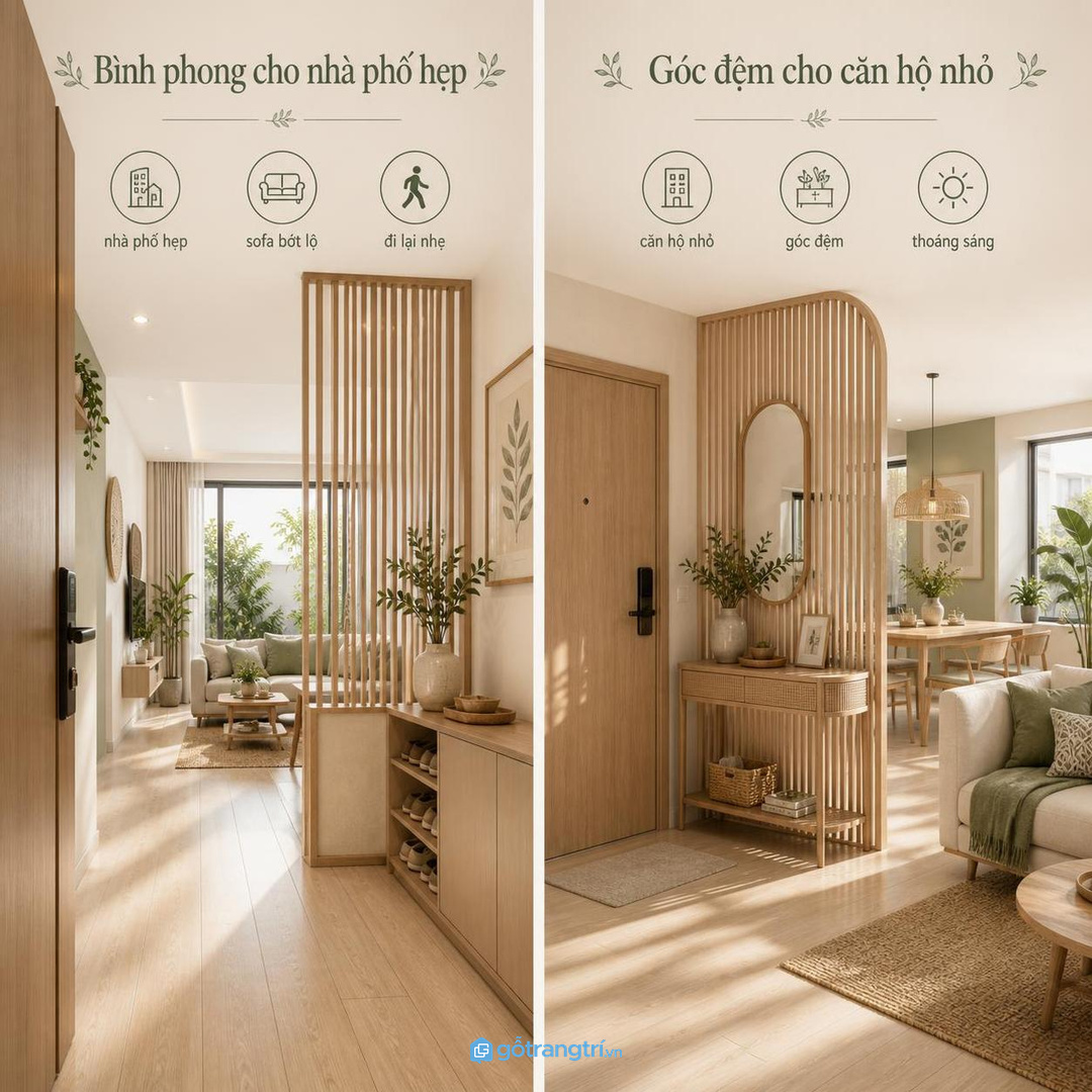 Chiều cao và chiều rộng bình phong phải vừa tỷ lệ nhà