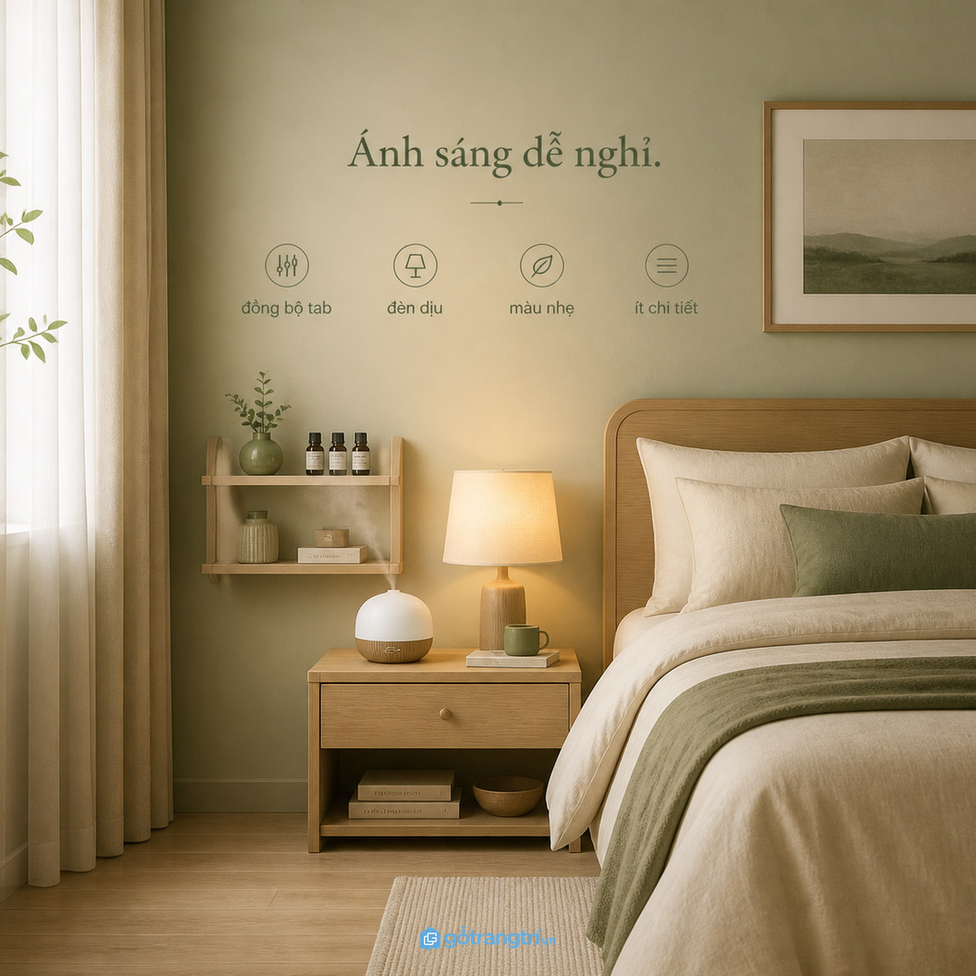 Phối kệ với tab đầu giường và ánh sáng ngủ