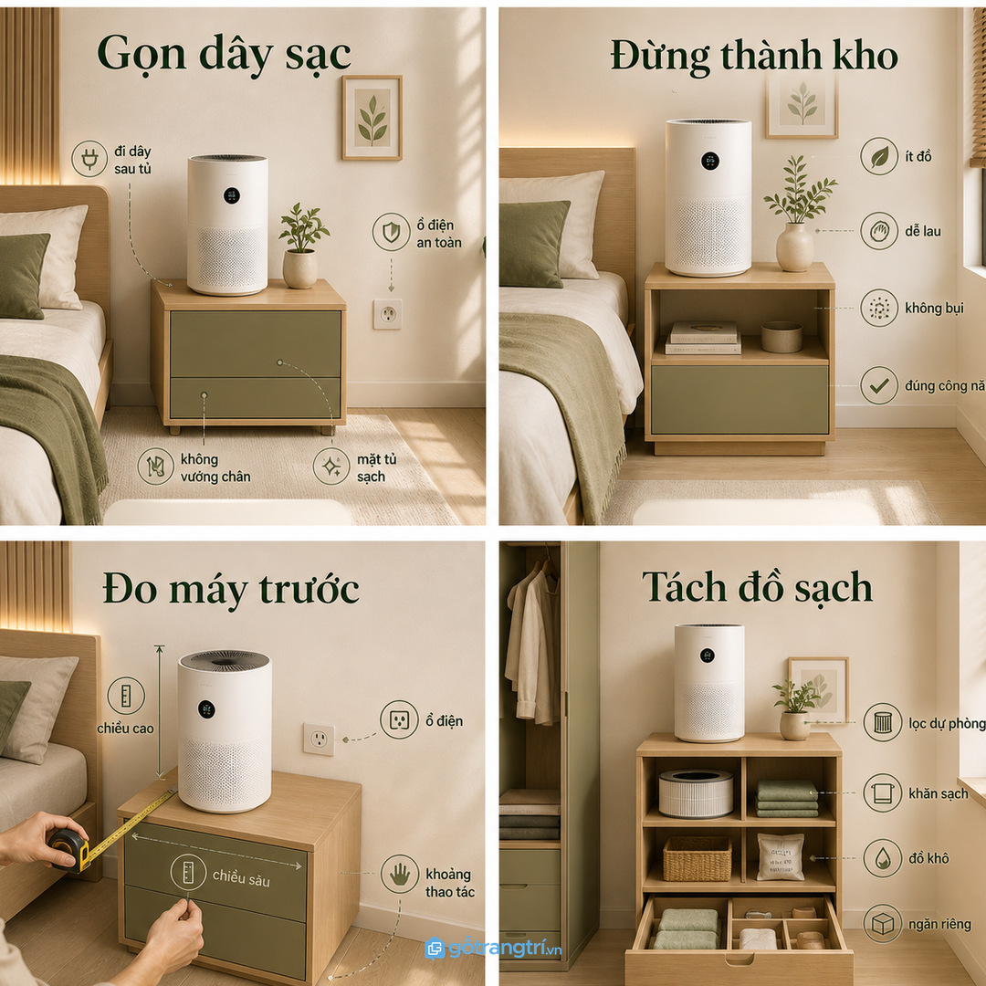 Chia khoang rõ cho thân máy bộ lọc dây điện và khăn lau