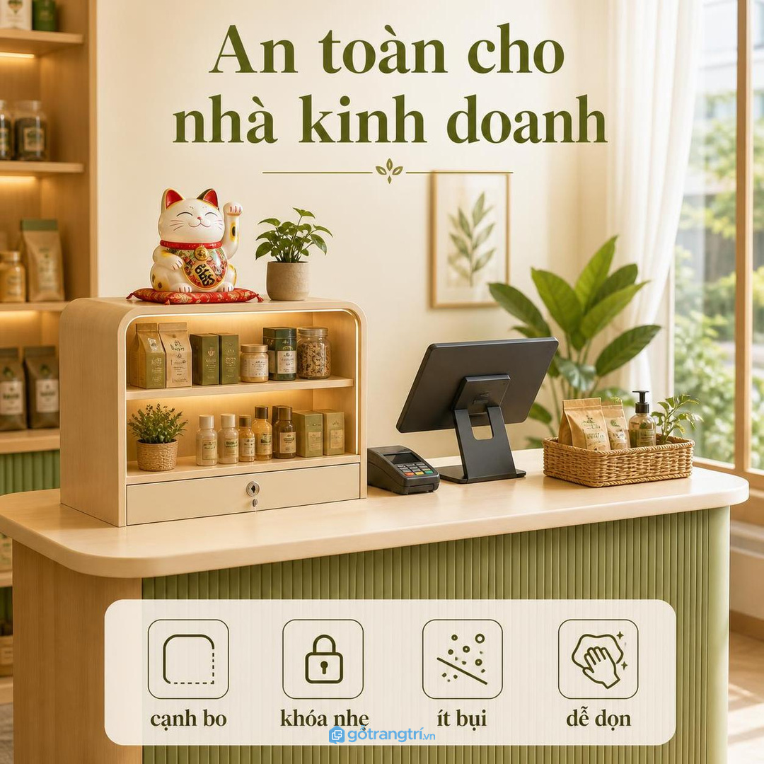 Ánh sáng dịu và màu vật liệu giúp góc tài lộc sáng mà không lòe loẹt