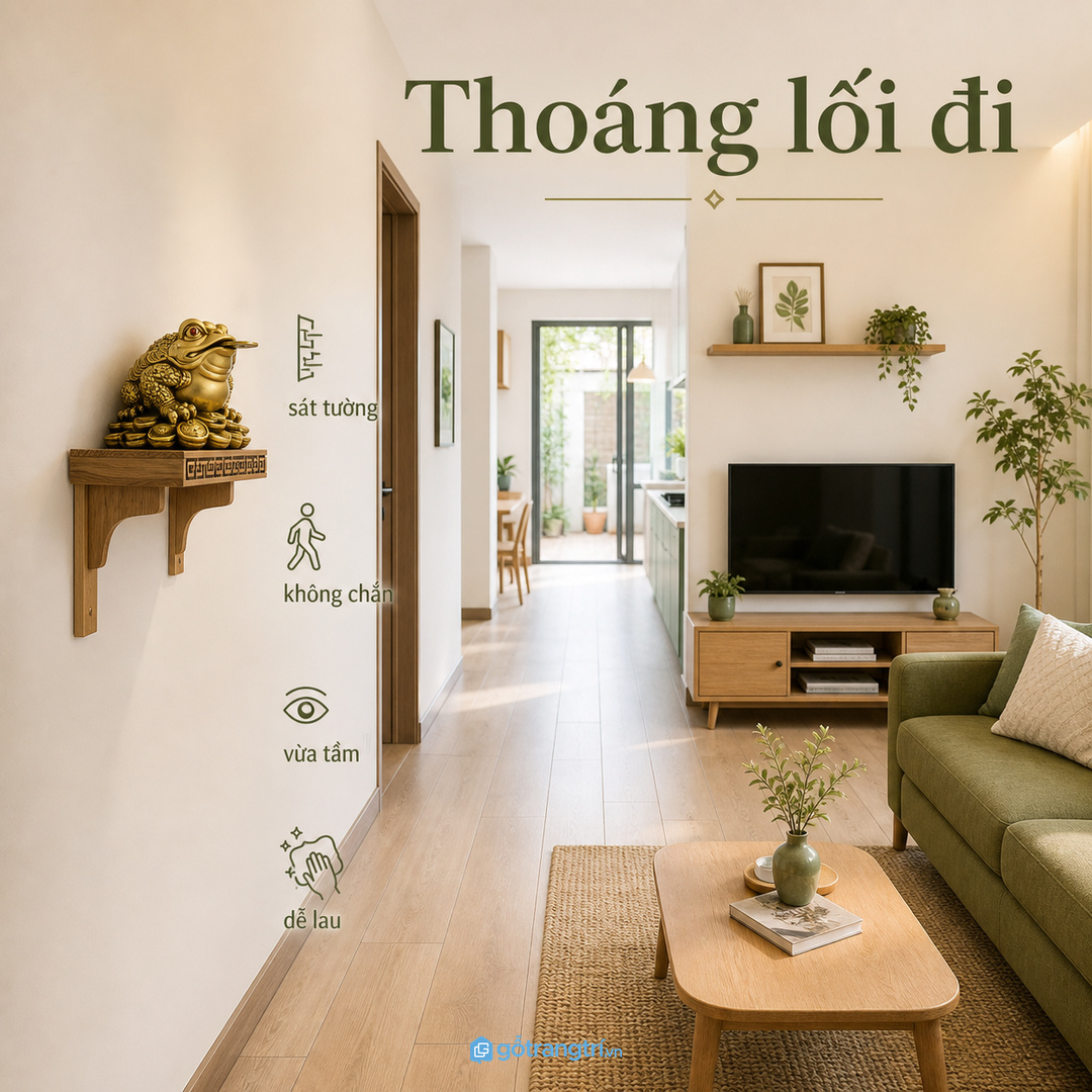 Kệ sát tường giữ lối đi quanh sofa và kệ tivi luôn thoáng