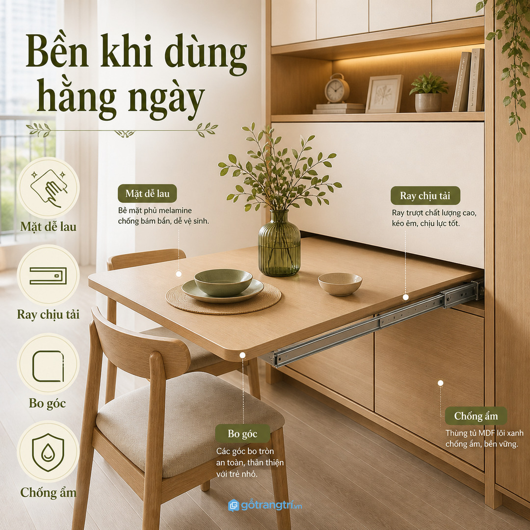 Vật liệu, ray trượt và bo góc quyết định độ bền khi dùng hằng ngày