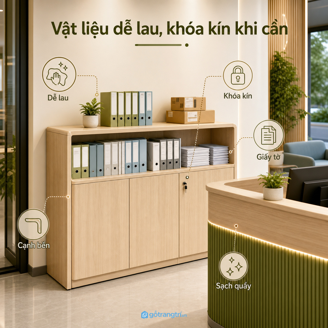 Vật liệu tủ bưu phẩm nên dễ lau, cạnh bền và có khoang khóa kín khi cần