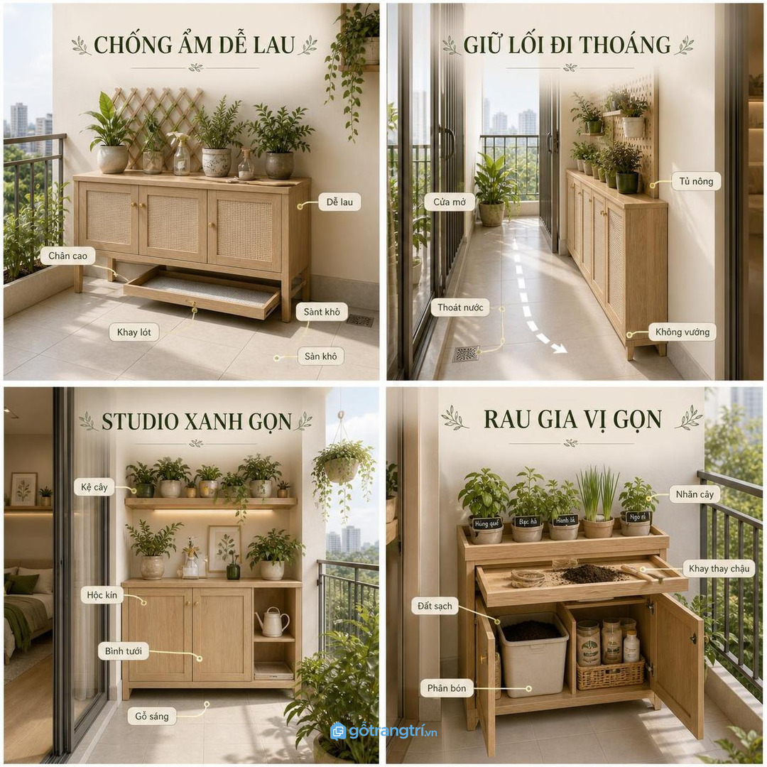Kích thước tủ phải giữ lối đi thoáng và không chắn cửa thoát nước