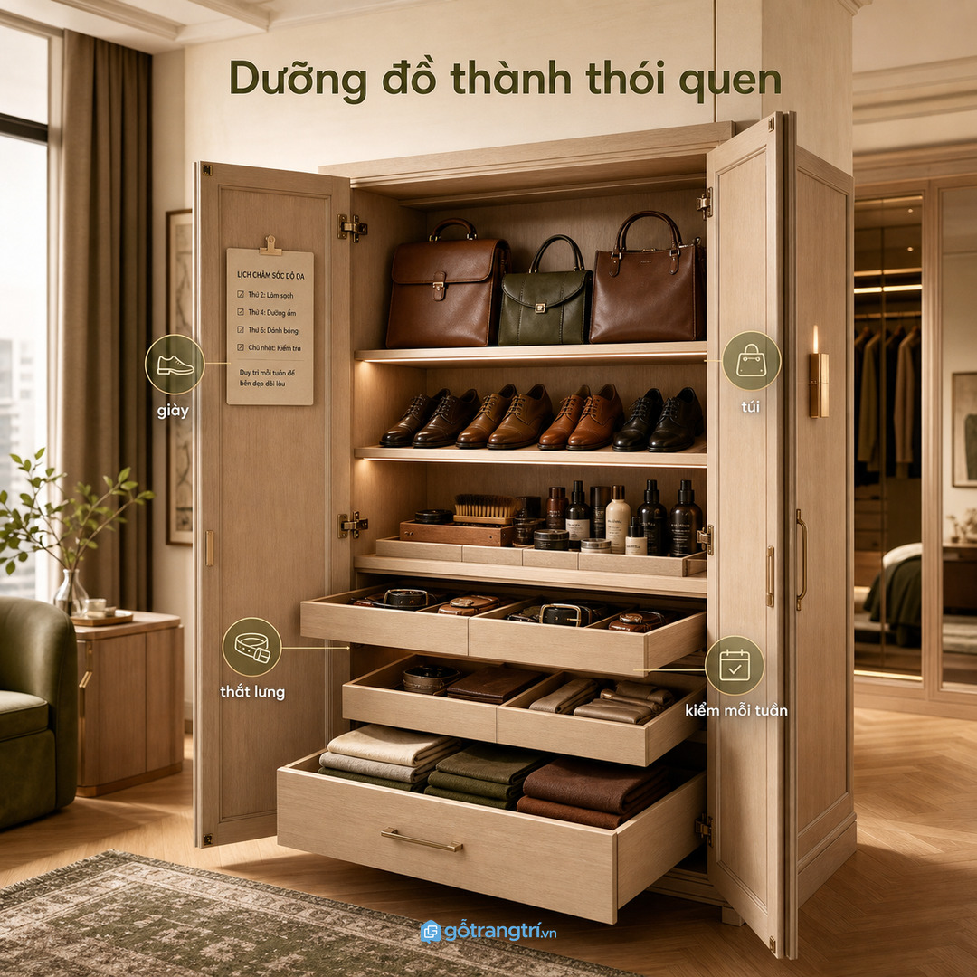 Thiết kế theo thói quen dưỡng giày túi thắt lưng mỗi tuần