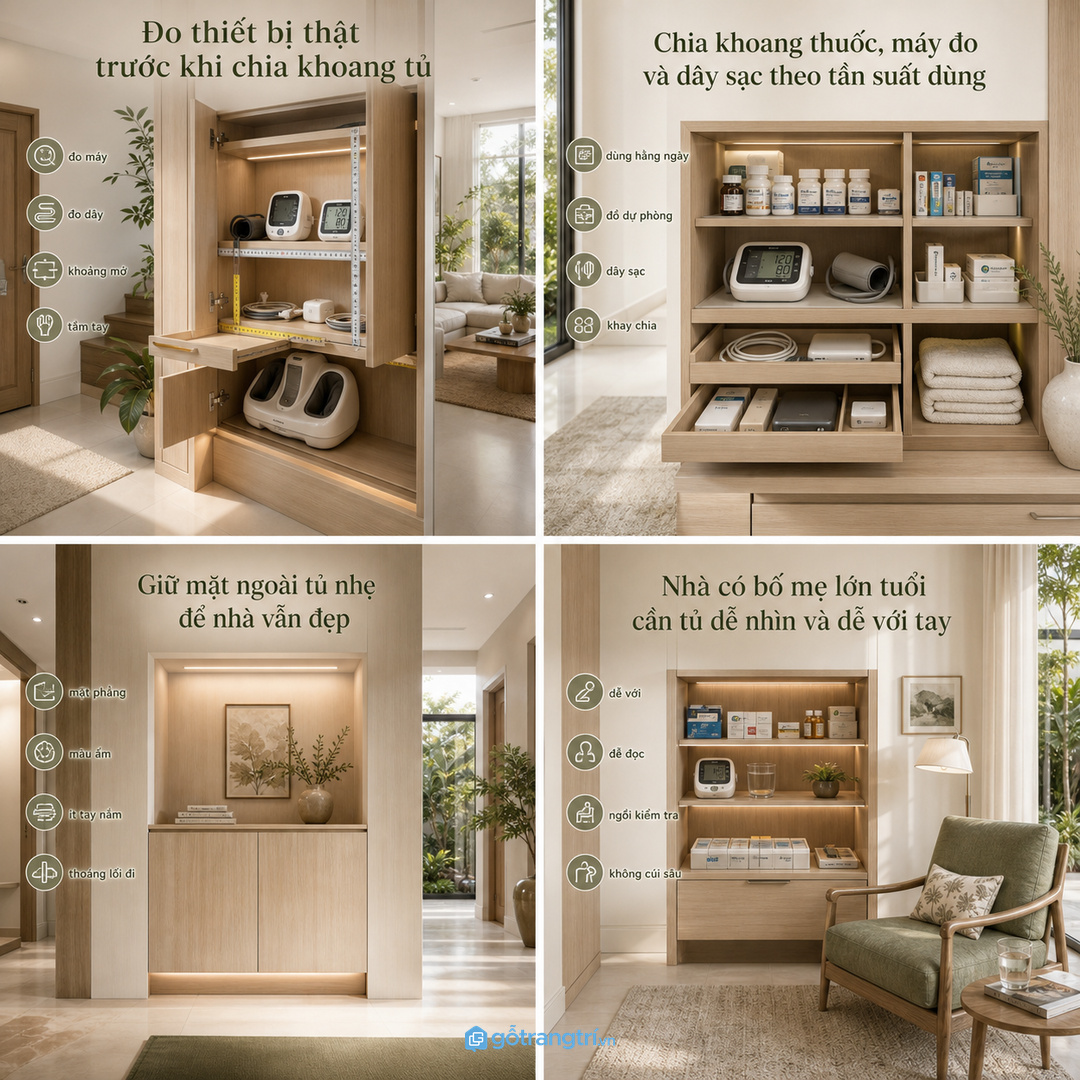 Mặt ngoài tủ nhẹ giúp nhà vẫn đẹp và không giống tủ bệnh viện