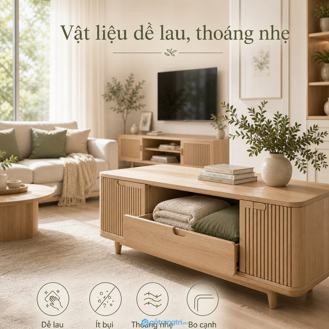 Vật liệu dễ lau, ít bám bụi và có độ thoáng giúp đồ vải bền hơn