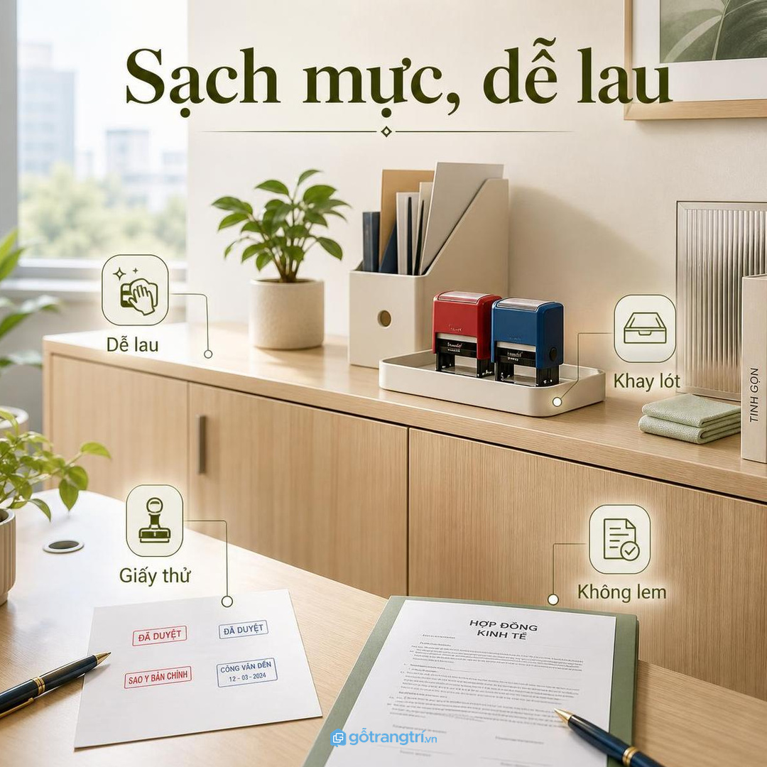 Vật liệu dễ lau giúp khu đóng dấu sạch mực và sạch bụi giấy