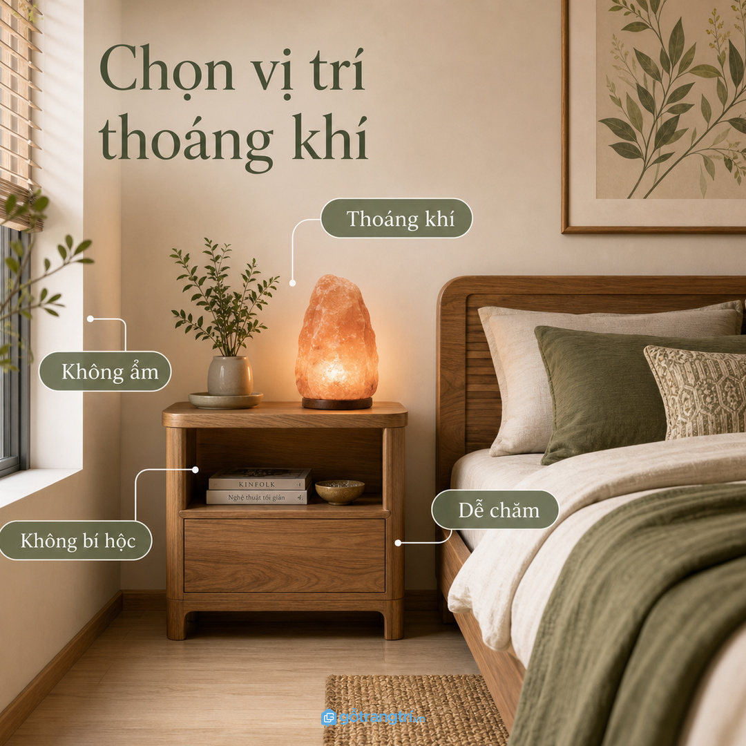 Màu gỗ, ánh đèn và phòng ngủ cần phối dịu mắt