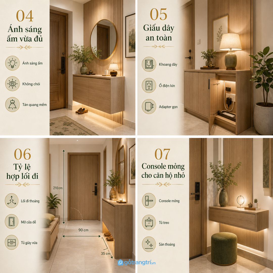 Tỷ lệ tủ phải hợp lối đi, chiều mở cửa và tay với