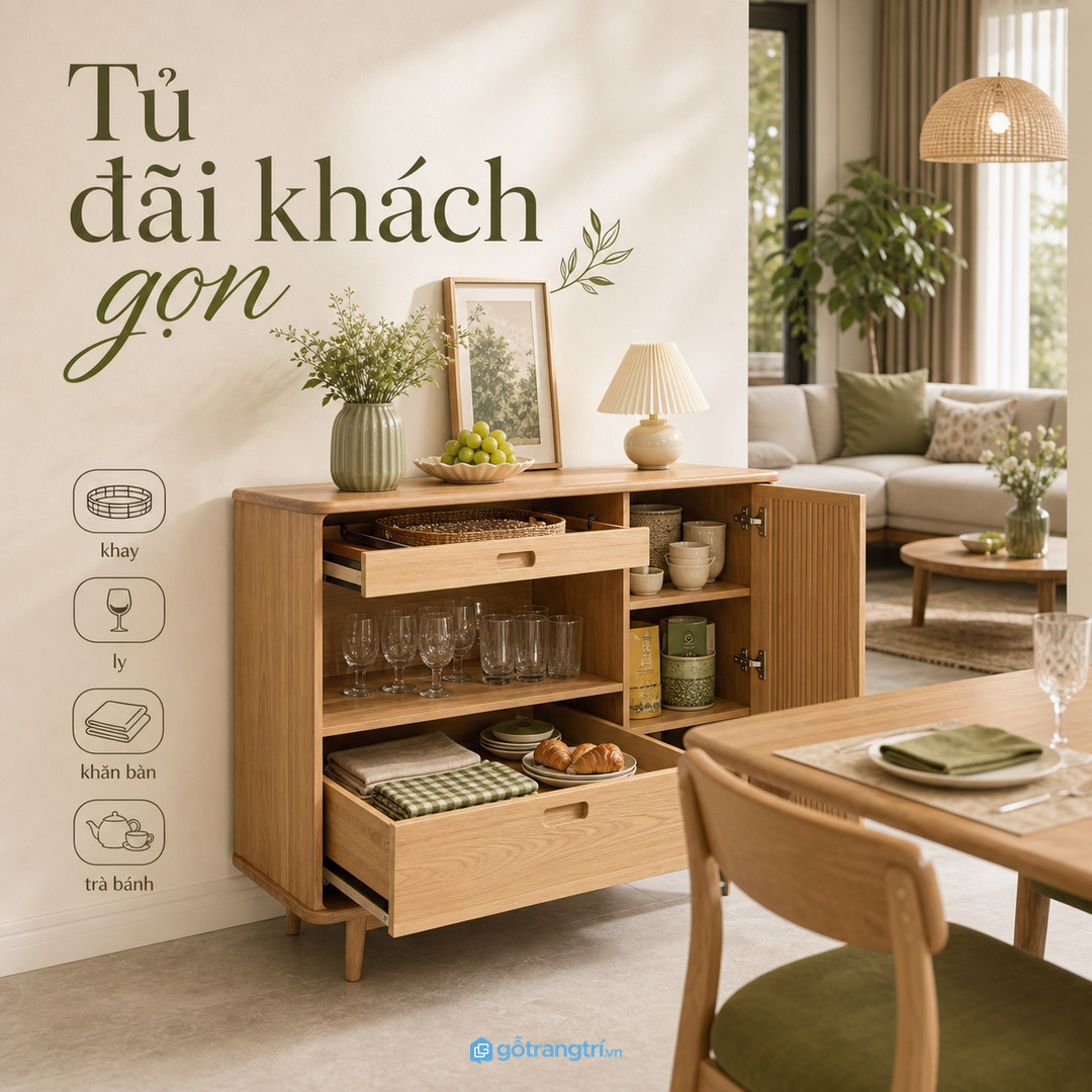 Nhà phố có bàn ăn nhỏ nên dùng tủ nông sát tường