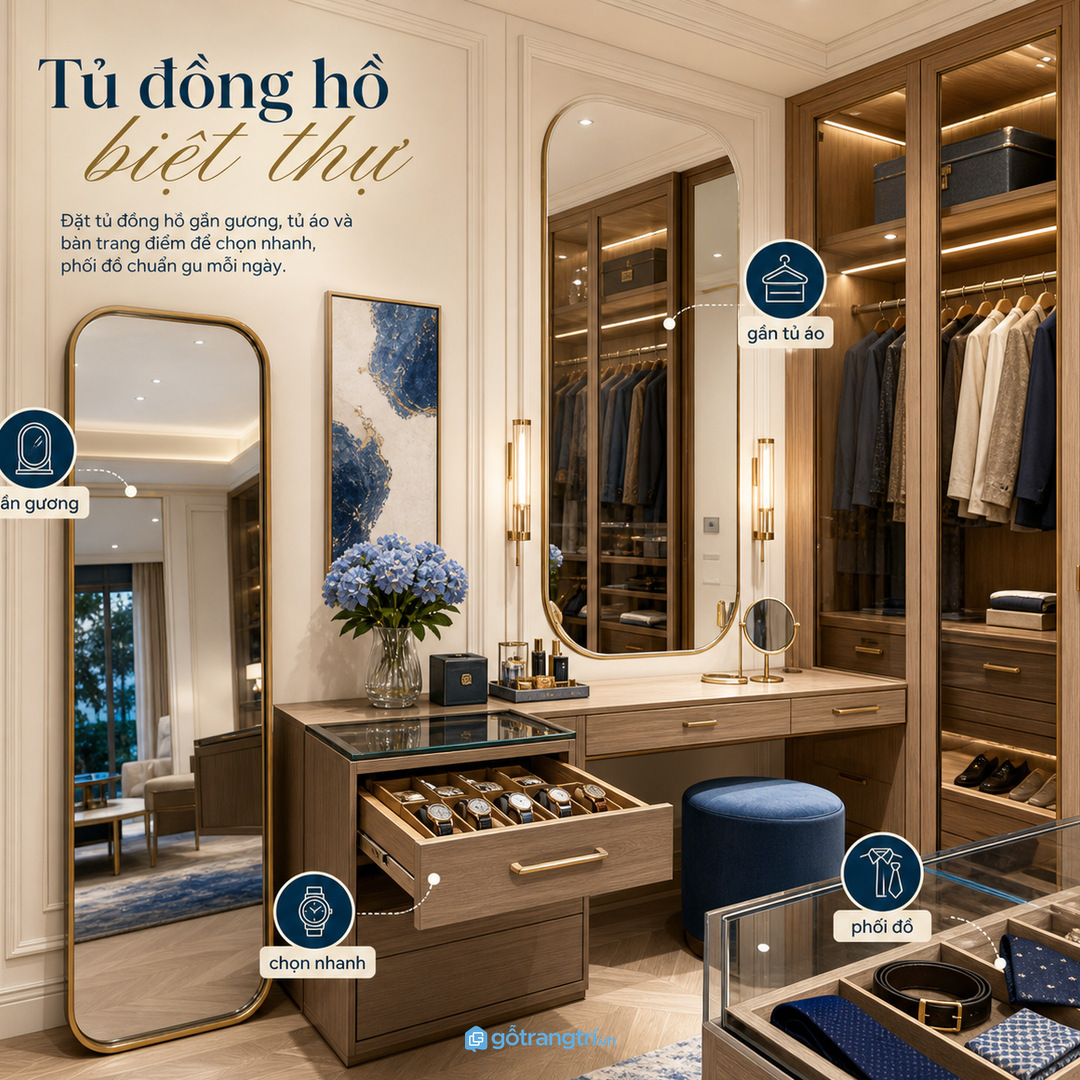 Tủ đặt gần gương và tủ áo giúp phối đồ nhanh hơn