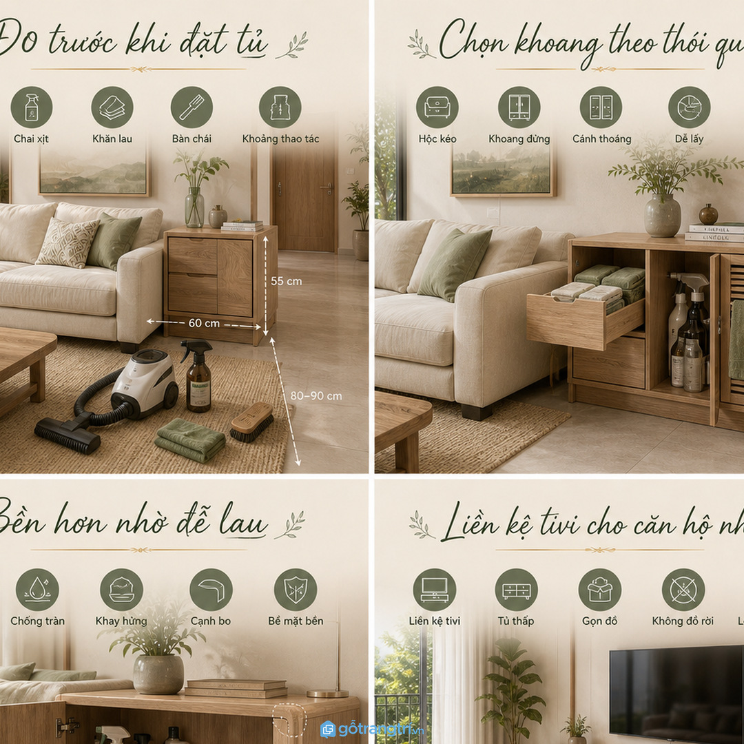 Vật liệu dễ lau và chống tràn giúp tủ bền hơn