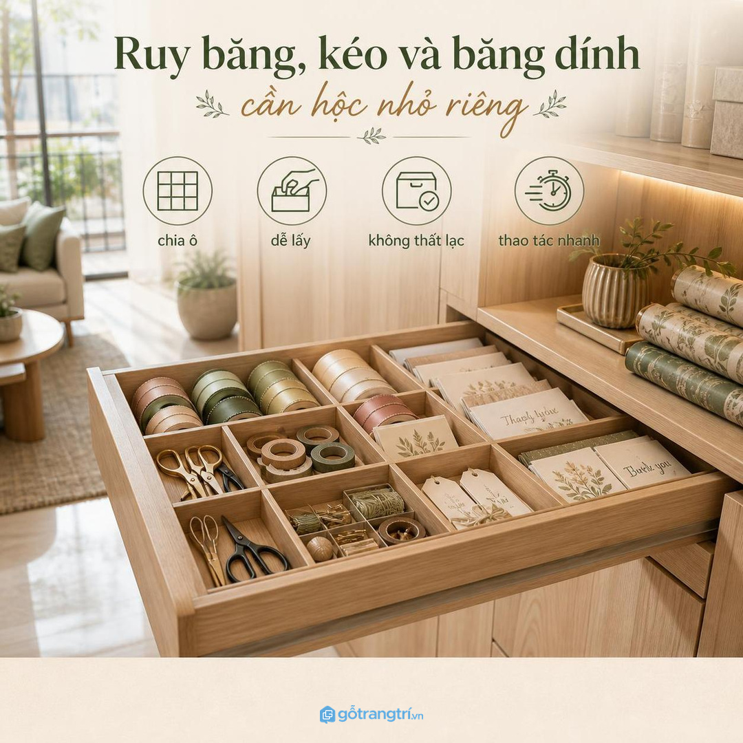 Hộc nông chia ô giúp phụ kiện nhỏ dễ nhìn và dễ lấy