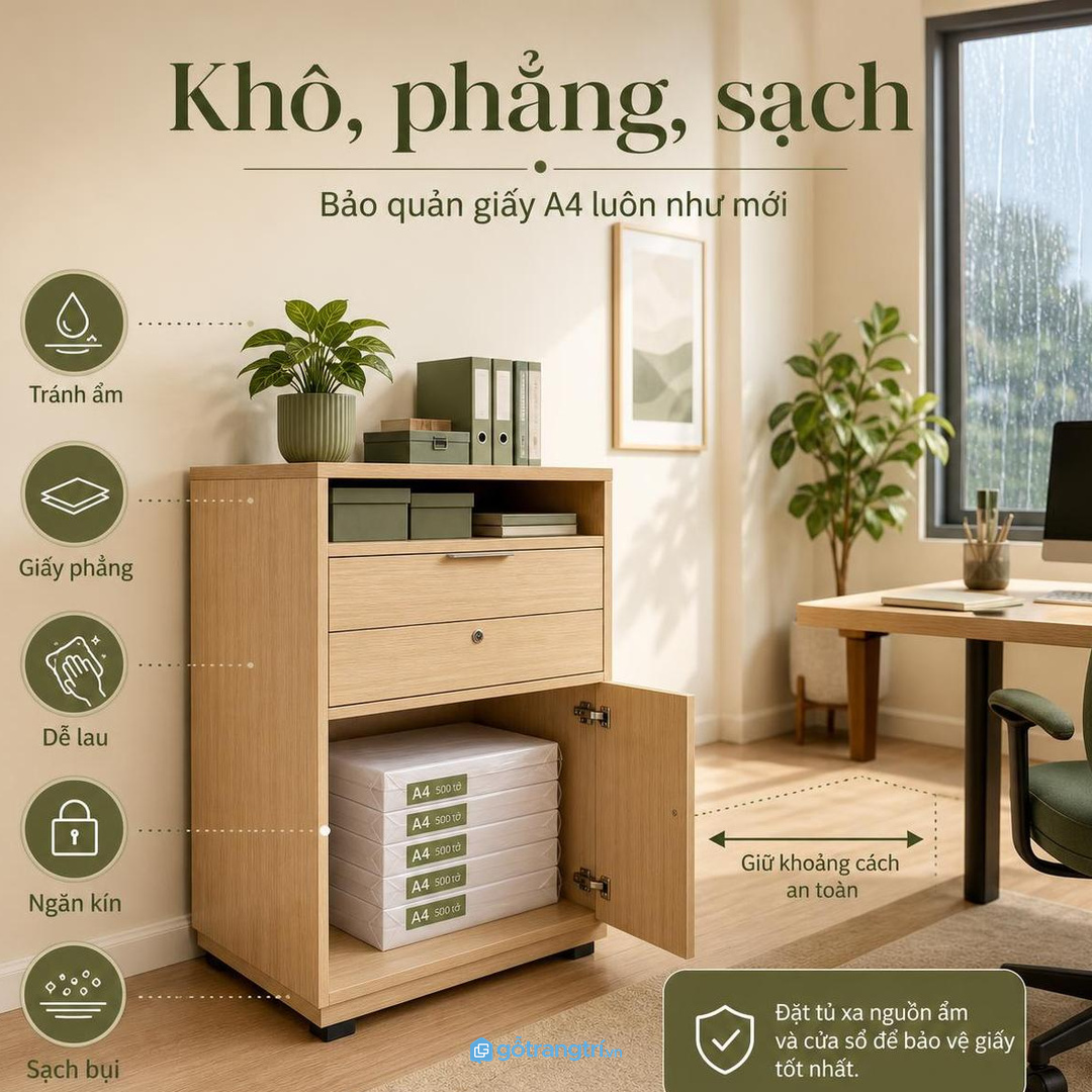 Giữ giấy khô phẳng bằng vật liệu và vị trí tủ phù hợp