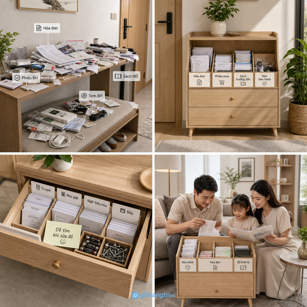 Mặt ngoài phẳng, bo cạnh và đồng bộ màu giúp tủ đẹp cả khi đặt ở phòng khách