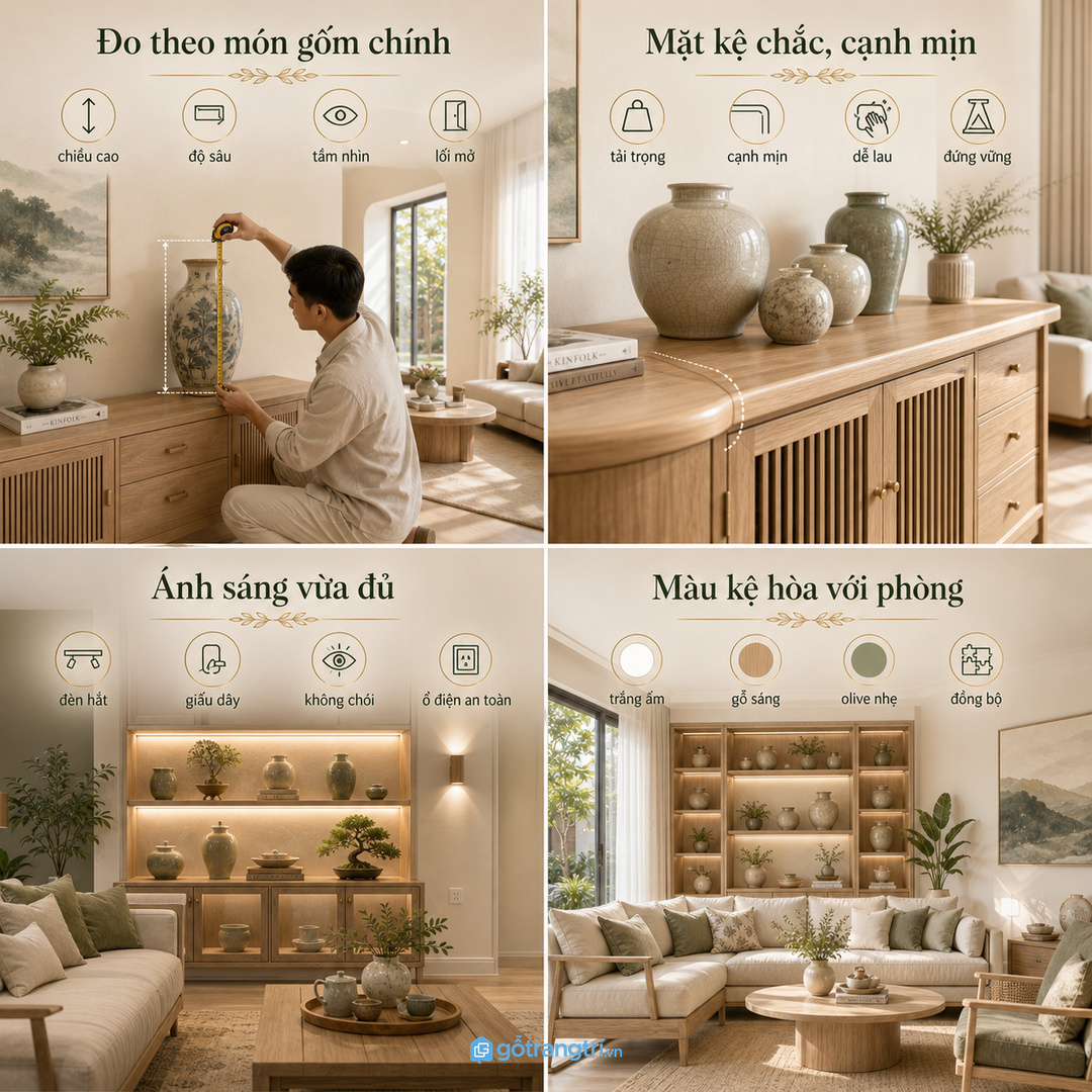 Chọn tủ nông có ánh sáng dịu và khoang dễ lau bụi