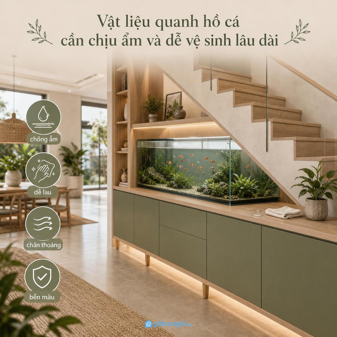 Mặt tủ nên đồng bộ phòng khách thay vì giống bể cá rời