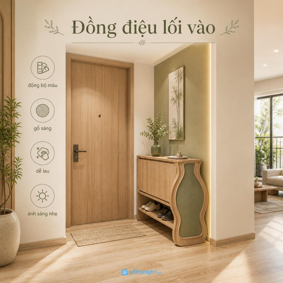 Chọn vật liệu và màu hợp cửa, tủ giày, sàn và ánh sáng