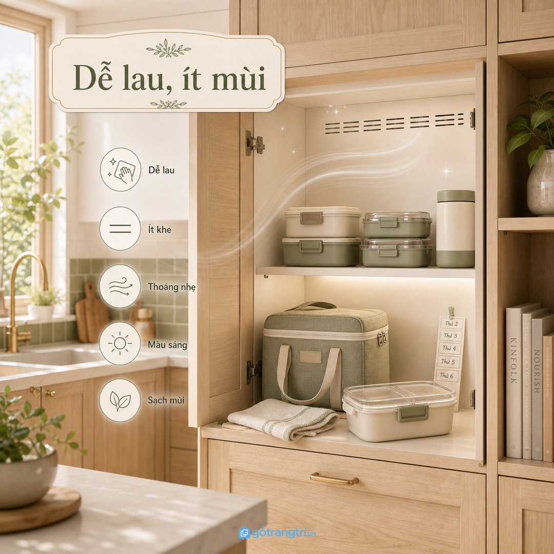 Vật liệu dễ lau giúp khoang hộp cơm không giữ mùi