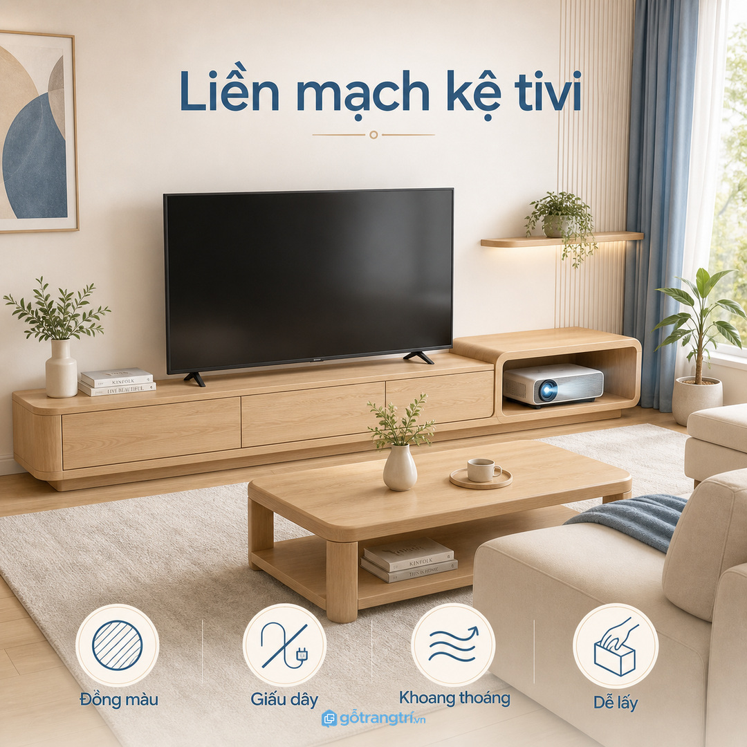 Tủ máy chiếu mini liền mạch với kệ tivi