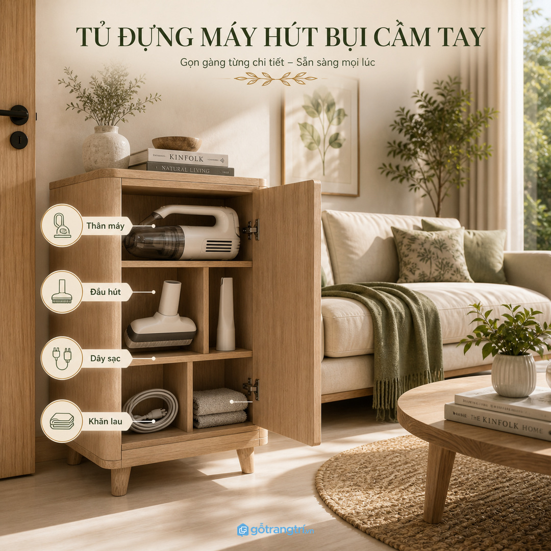 Đặt tủ gần kệ tivi ổ cắm và lối dọn để không vướng sinh hoạt