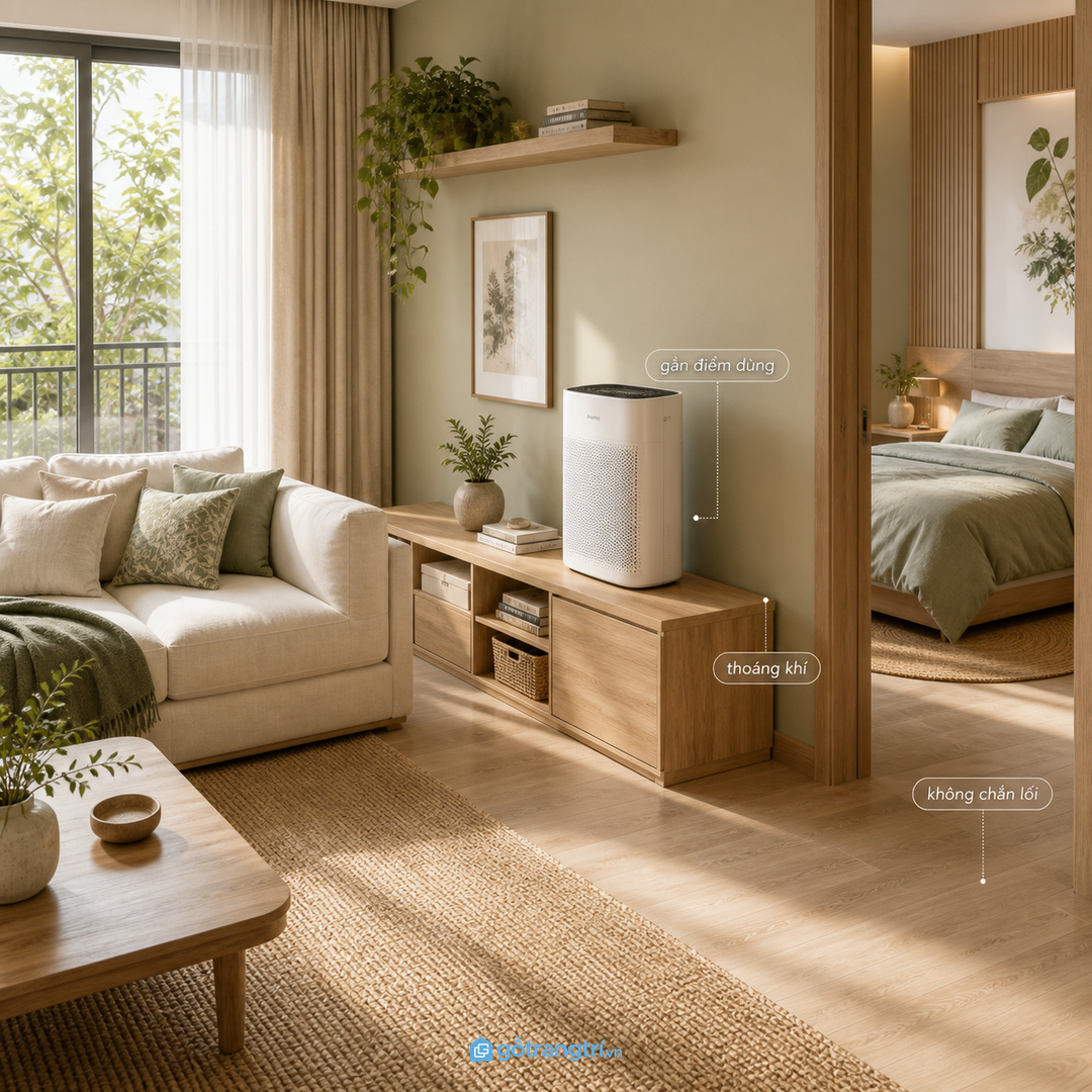Vị trí gần sofa hoặc phòng ngủ cần thoáng khí và không chắn lối