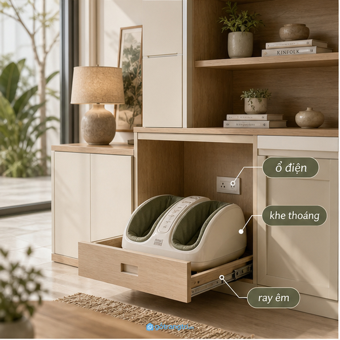 Ổ điện kín, khe thoáng và bề mặt dễ lau giúp tủ an toàn hơn