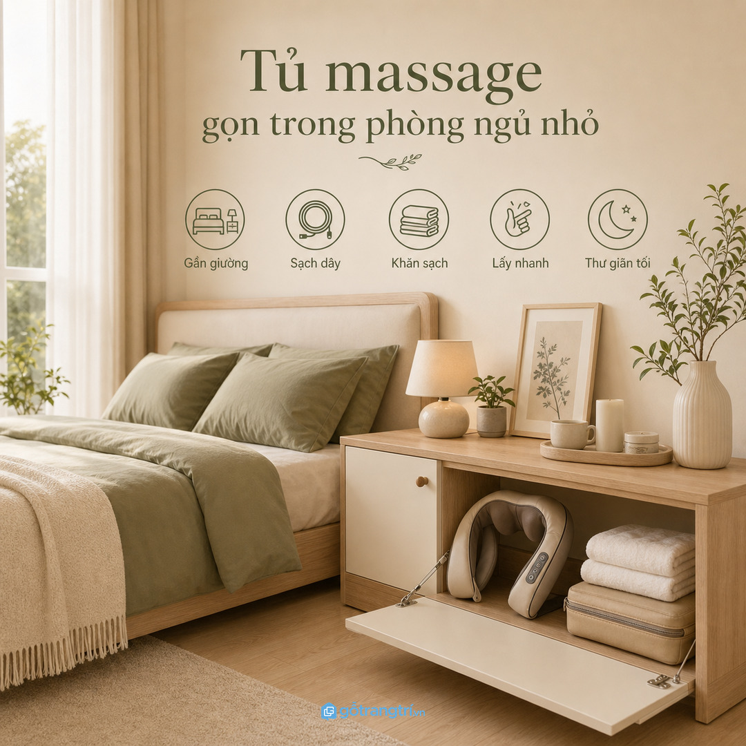 Chia khoang máy dây sạc khăn sạch và túi phụ kiện