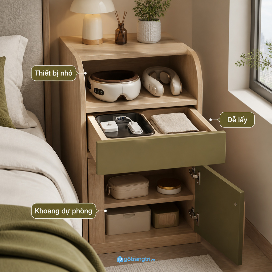Vị trí gần tab đầu giường hoặc ghế thư giãn giúp dùng xong cất lại nhanh hơn