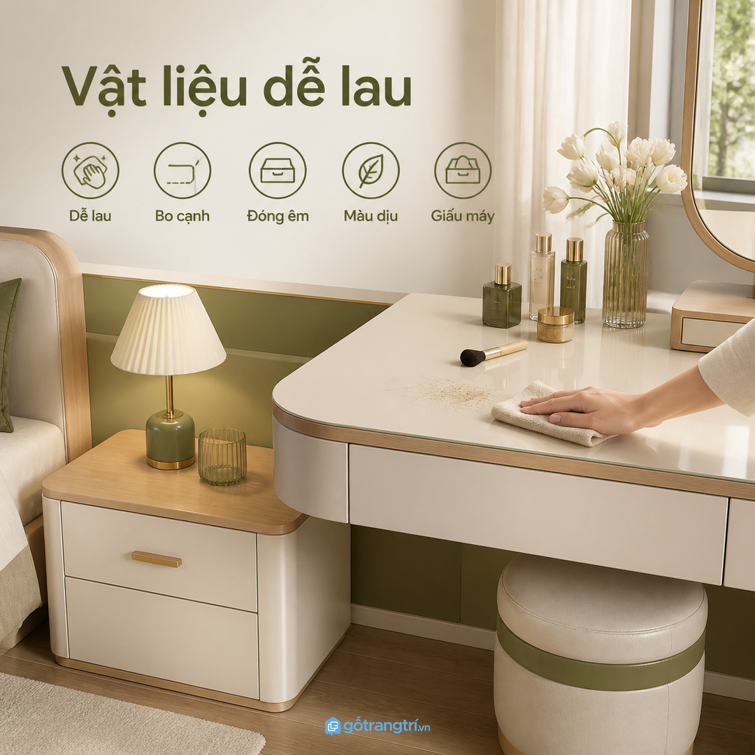 Chọn vật liệu dễ lau màu dịu và mặt ngoài không phô thiết bị