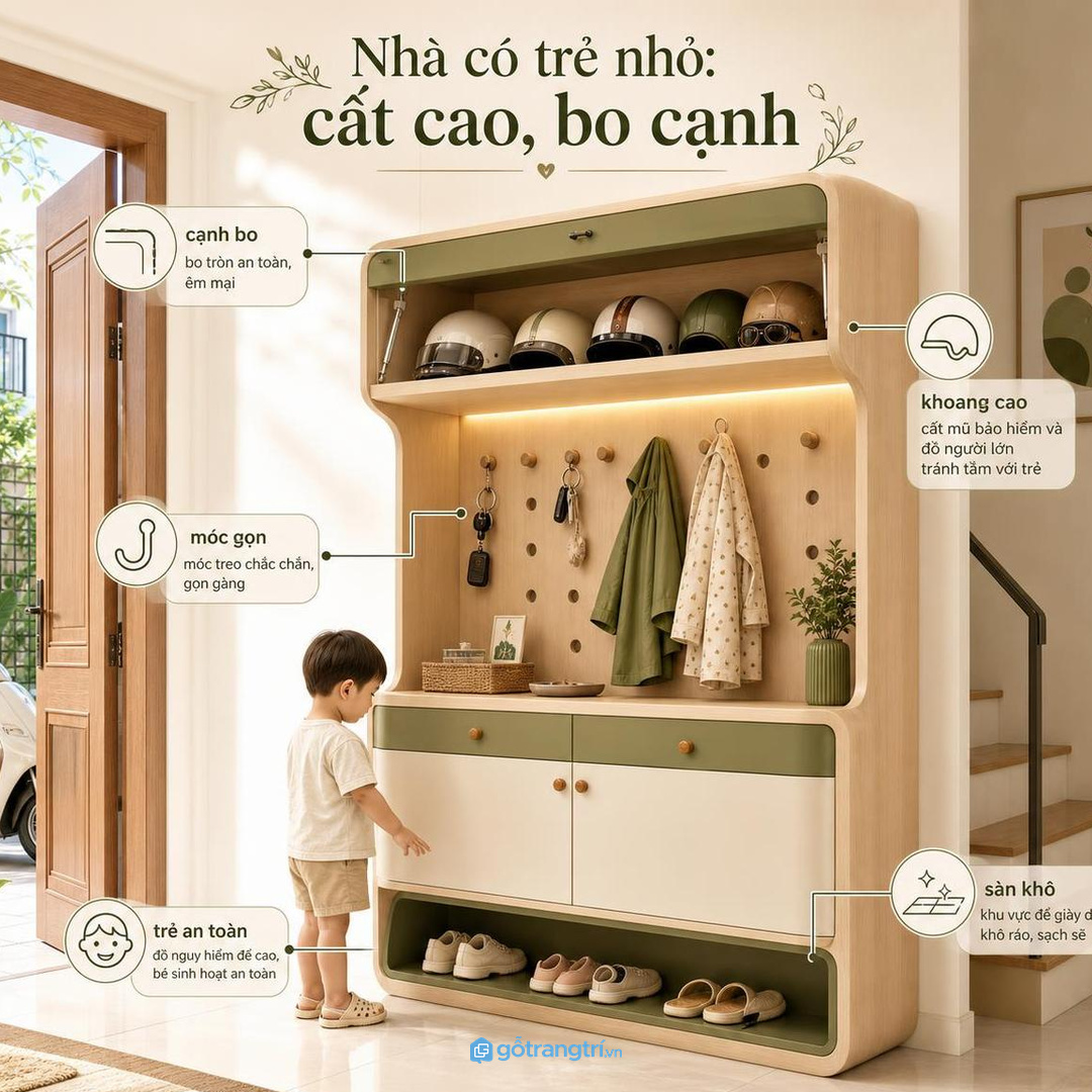 Mặt ngoài phẳng giúp tủ mũ bảo hiểm đẹp như một món nội thất