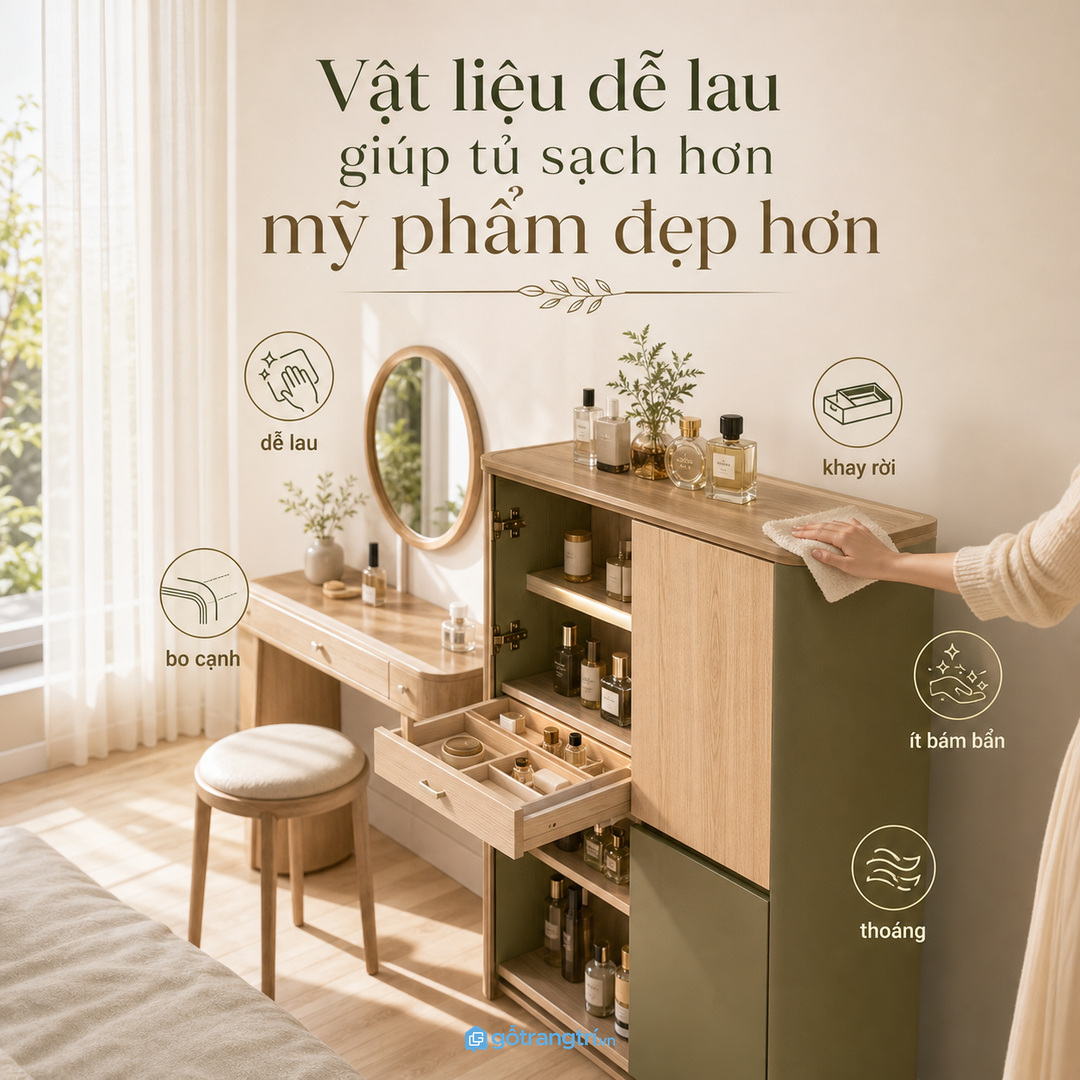 Vật liệu tủ mỹ phẩm dễ lau và chống ẩm nhẹ