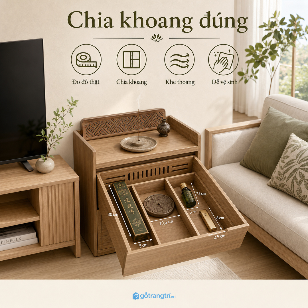 Vật liệu dễ lau, khe thoáng và khay an toàn giúp dùng trầm nhẹ hơn