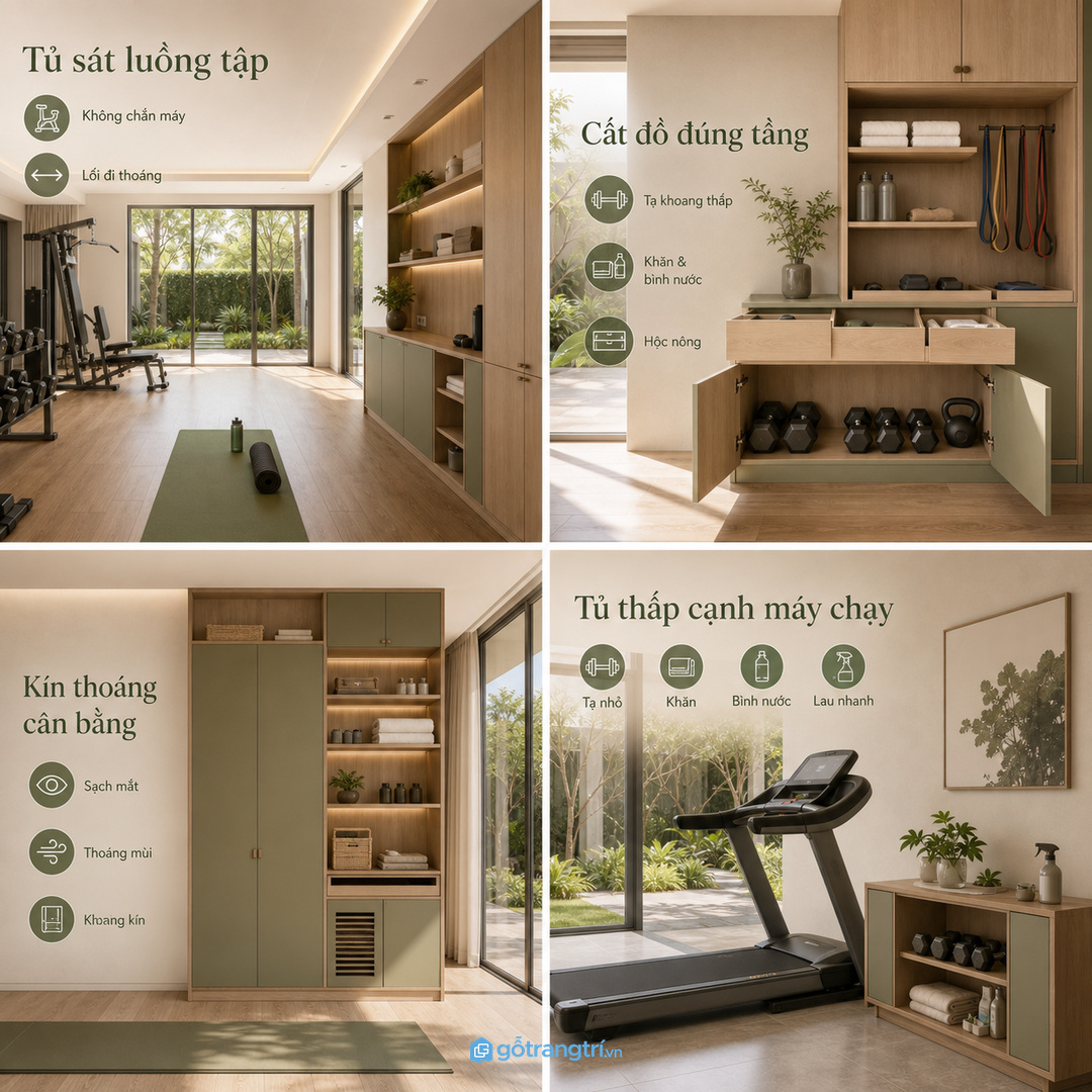 Khoang kín và khoang thoáng giúp phòng gym vừa sạch mắt vừa không bí mùi
