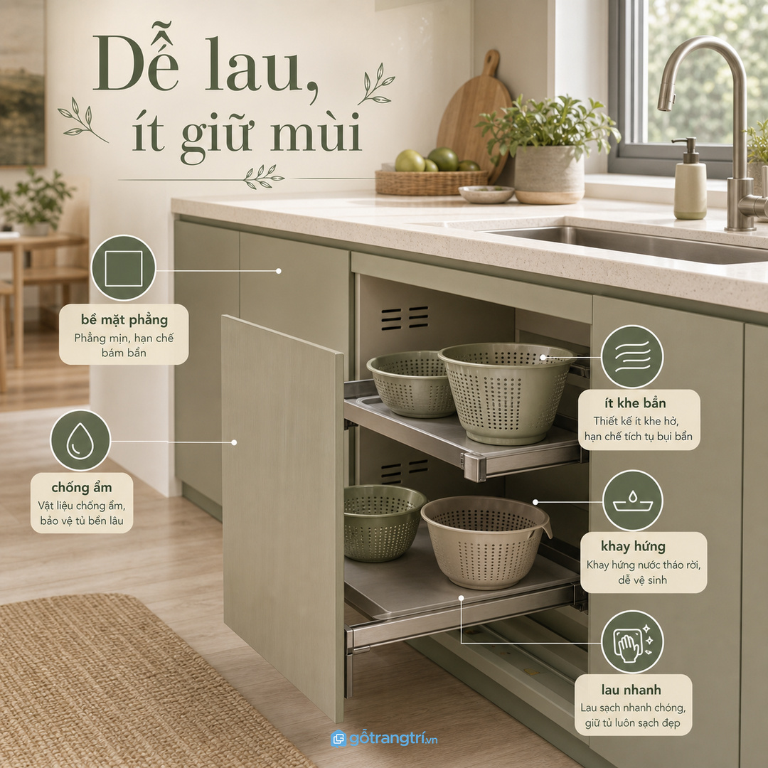 Chọn vật liệu dễ lau cho khoang hay gặp nước