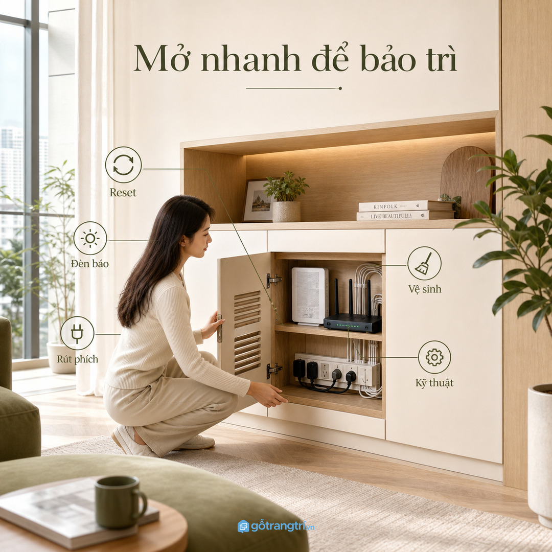 Hộc kỹ thuật dễ mở giúp kiểm tra dây đổi modem và bảo trì nhanh