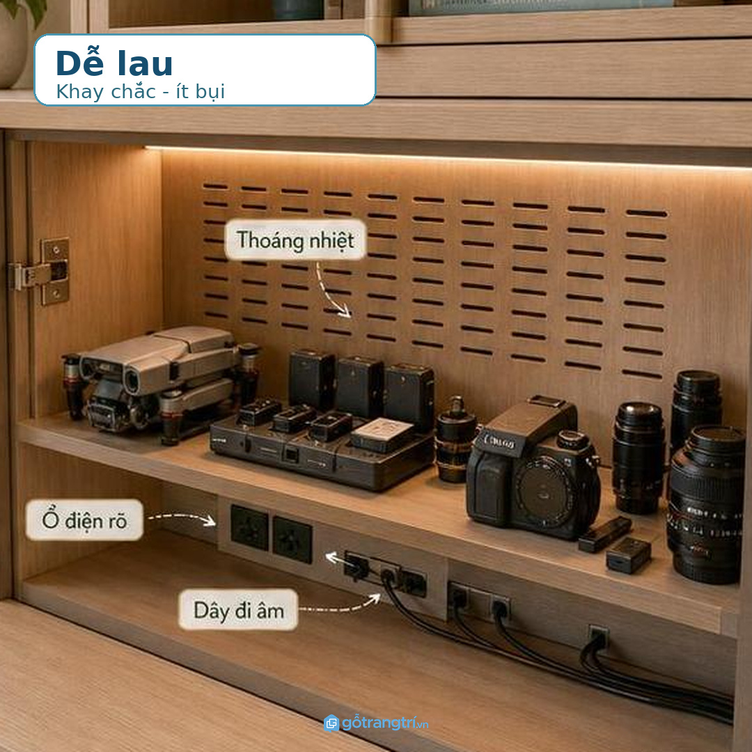Vật liệu mặt trong và phụ kiện tủ phải dễ lau bền và chống bụi tốt