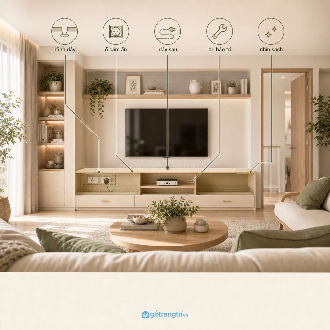 Chia vùng máy dây phụ kiện và đồ decor