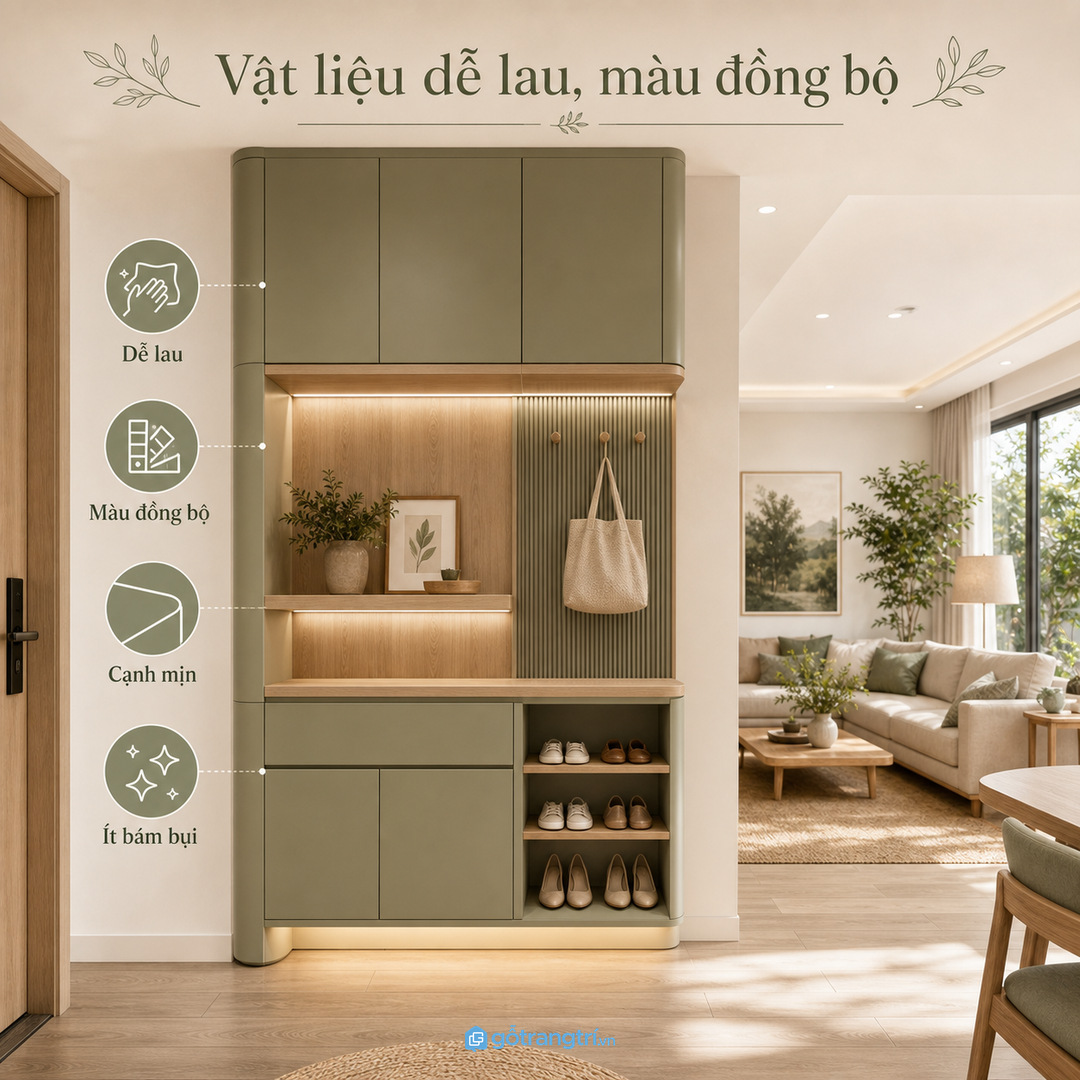 Vật liệu dễ lau và màu đồng bộ giúp tủ thuốc hòa vào nội thất căn hộ