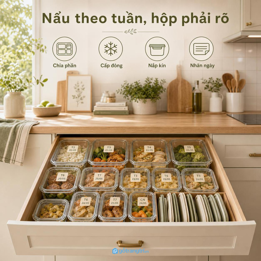 Gia đình nấu theo tuần cần nhiều cỡ hộp và ngăn nắp riêng