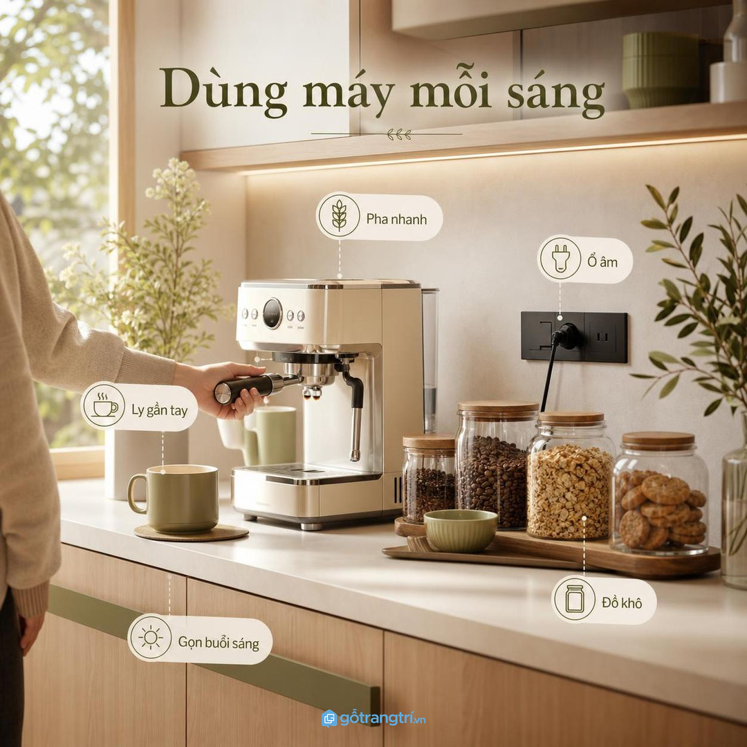 Gia đình dùng máy mỗi sáng cần một vùng thao tác nhanh