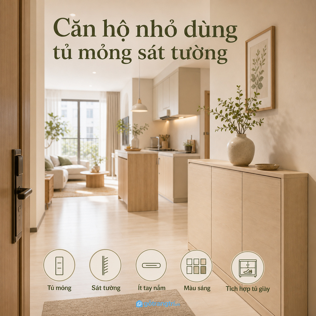 Căn hộ nhỏ hợp tủ bình hoa mỏng sát tường